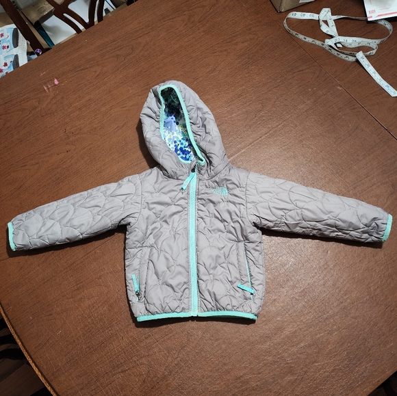 The North Face Gray and Teal 2-Sided Toddler Puffer Jacket - Picture 5 of 10
